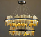 Stratos™ Modern Luxury Black Crystal Chandelier – K9 Smoky & Clear Glass LED Pendant Light Void Lighting
