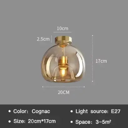 AuraDrop™ Modern Glass Ceiling Light – E27 Flush Mount with Cognac & Smoke Glass Luminescense