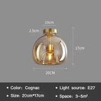 AuraDrop™ Modern Glass Ceiling Light – E27 Flush Mount with Cognac & Smoke Glass Luminescense