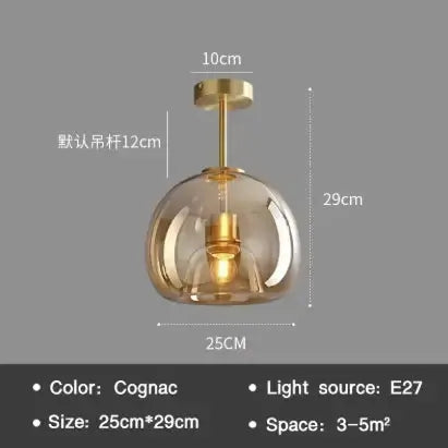 AuraDrop™ Modern Glass Ceiling Light – E27 Flush Mount with Cognac & Smoke Glass Luminescense