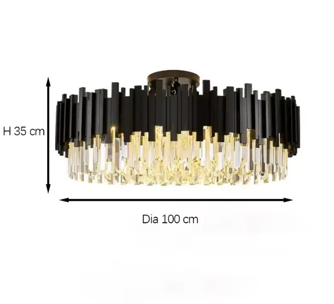 Noctyra™ Black Crystal Ceiling Chandelier – Modern Luxury Flush Mount Light Luminescense