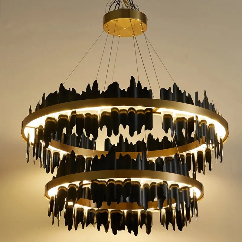 Stratos™ Modern Luxury Black Crystal Chandelier – K9 Smoky & Clear Glass LED Pendant Light Void Lighting