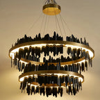 Stratos™ Modern Luxury Black Crystal Chandelier – K9 Smoky & Clear Glass LED Pendant Light Void Lighting