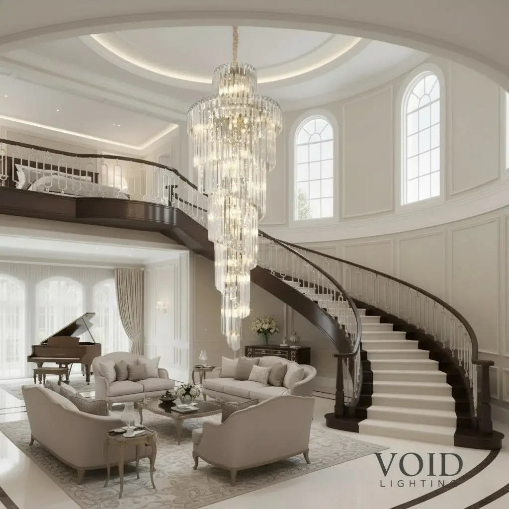 Grand Spiral Crystal Chandelier - Luxury Gold Staircase Lighting - VoidAstra™ Luminescense