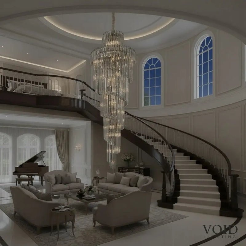 Grand Spiral Crystal Chandelier - Luxury Gold Staircase Lighting - VoidAstra™ Luminescense