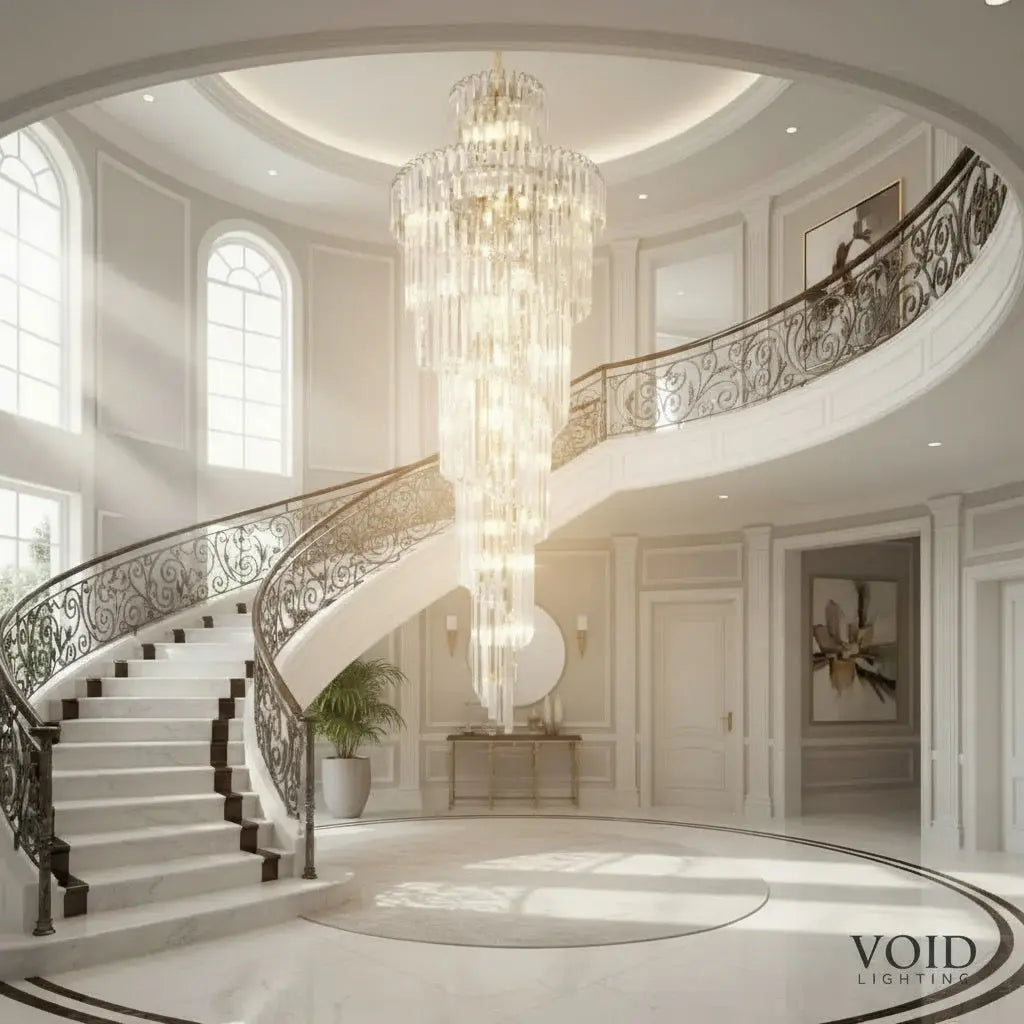 Grand Spiral Crystal Chandelier - Luxury Gold Staircase Lighting - VoidAstra™ Luminescense