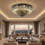 Seraphina Modern Round Crystal Chandelier – Luxury Smoky Grey & Polished Steel Ceiling Light Luminescense