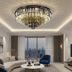 Seraphina Modern Round Crystal Chandelier – Luxury Smoky Grey & Polished Steel Ceiling Light Luminescense