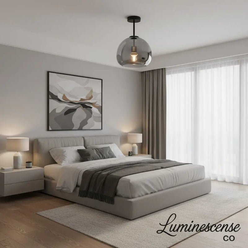 AuraDrop™ Modern Glass Ceiling Light – E27 Flush Mount with Cognac & Smoke Glass Luminescense