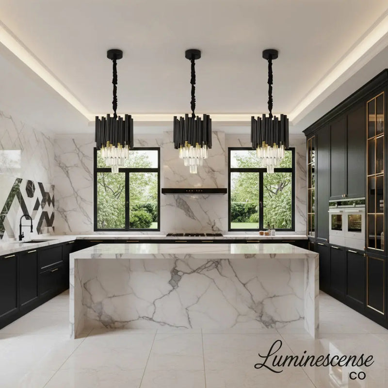 Obsidian Veil™ Crystal Pendant Light – Modern Black Luxury Chandelier Luminescense