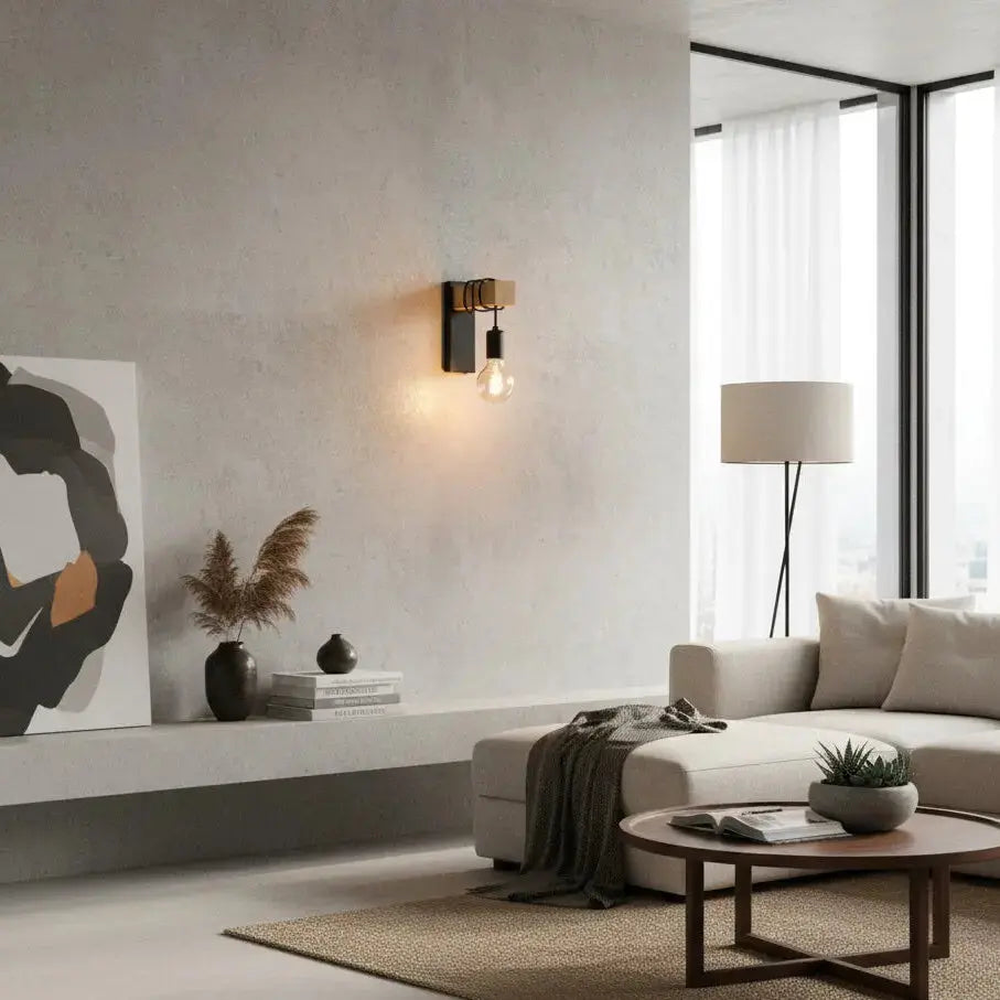 ForgeWood™ Industrial Wood & Metal Wall Sconce – Interchangeable E27 Wall Light Luminescense