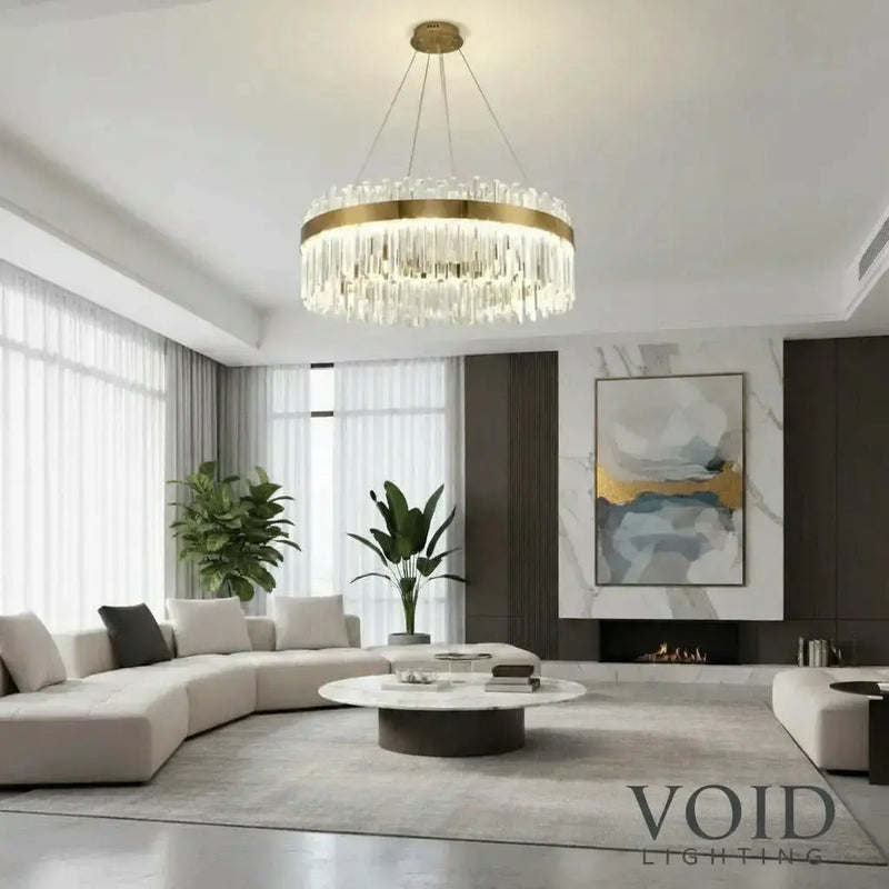 Aurielle™ Modern Crystal LED Chandelier – Luxury Gold Pendant Light Luminescense