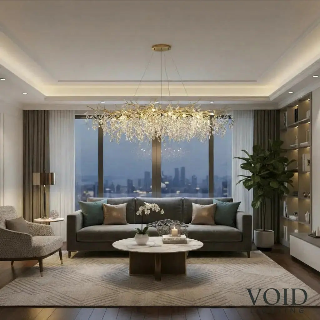 CrystalBloom™ Luxury Chandelier – Stainless Steel & Crystal LED Ceiling Light Luminescense