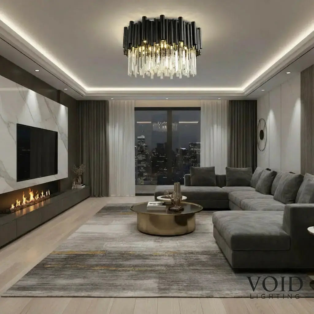 Noctyra™ Black Crystal Ceiling Chandelier – Modern Luxury Flush Mount Light Luminescense