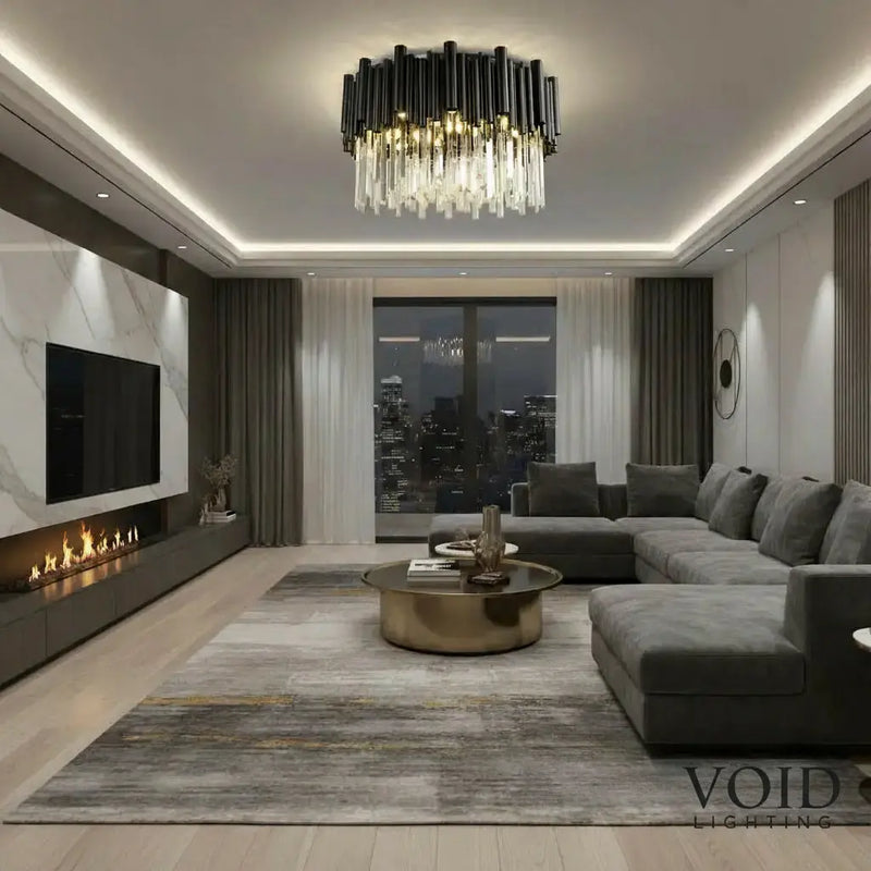 Noctyra™ Black Crystal Ceiling Chandelier – Modern Luxury Flush Mount Light Luminescense