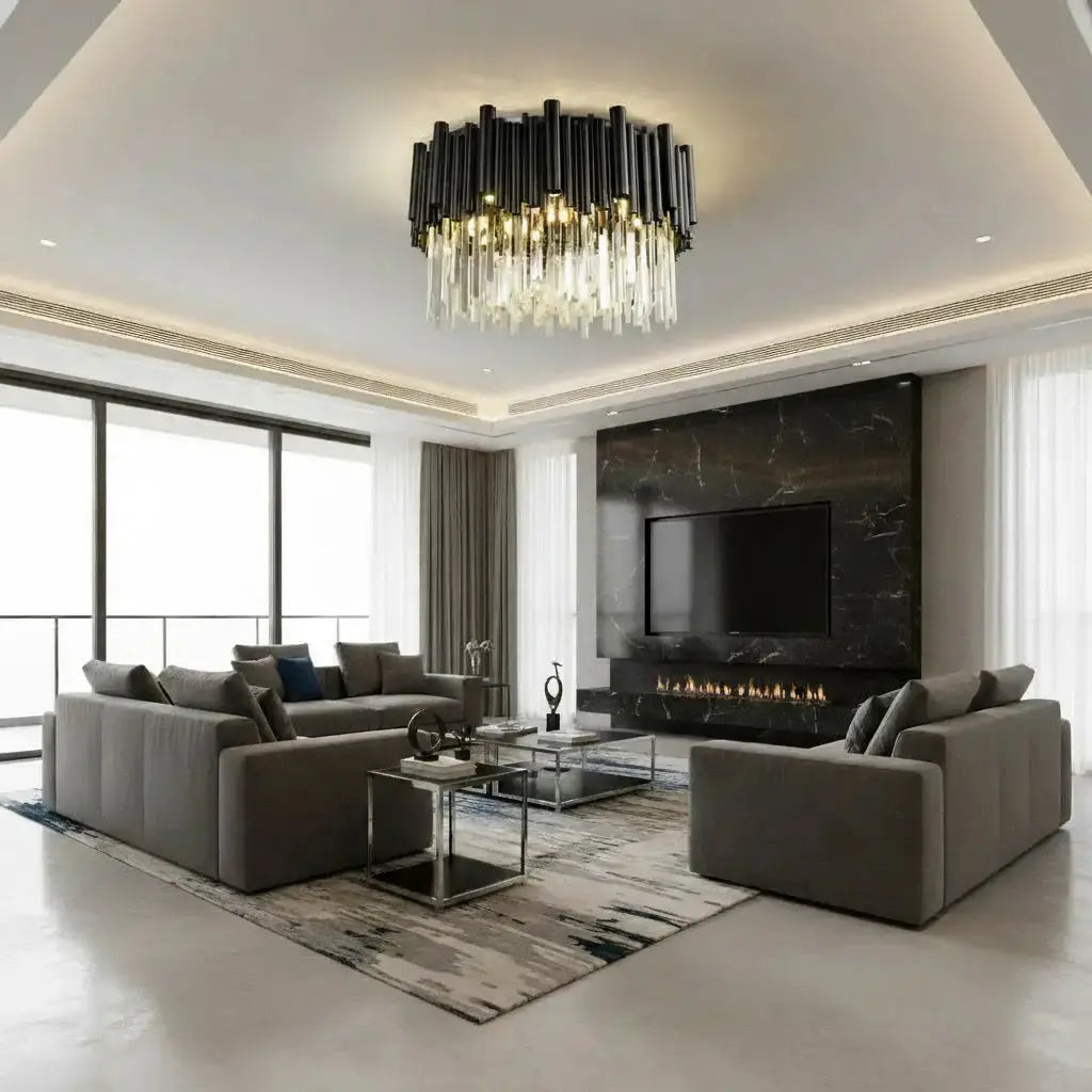 Noctyra™ Black Crystal Ceiling Chandelier – Modern Luxury Flush Mount Light Luminescense