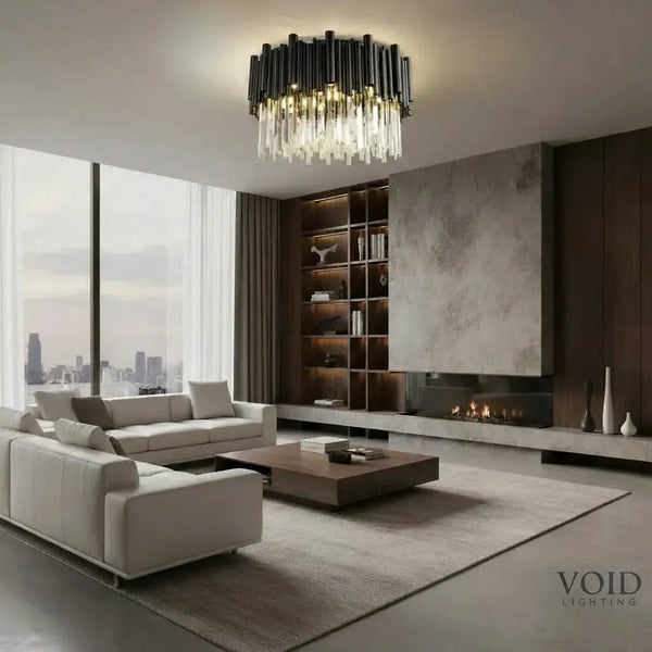 Noctyra™ Black Crystal Ceiling Chandelier – Modern Luxury Flush Mount Light Luminescense