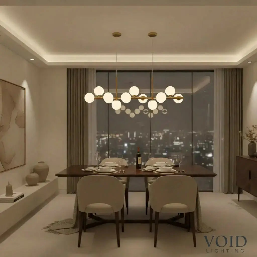 AuraSphere™ Modern Linear Glass Globe Chandelier – Adjustable Multi-Head LED Ceiling Light Luminescense