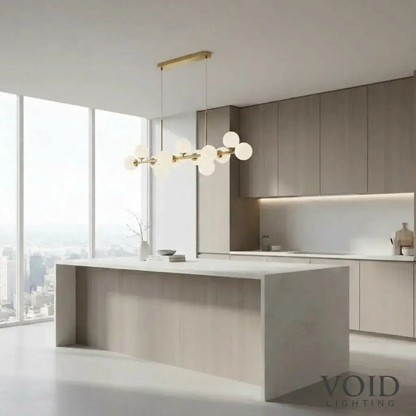 Modern 11-Light Linear Chandelier with Milk White Glass for Dining & Kitchen Modern 11-Light Linear Chandelier with Milk White Glass for Dining & Kitchen