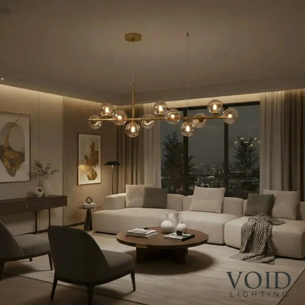 AuraSphere™ Modern Linear Glass Globe Chandelier – Adjustable Multi-Head LED Ceiling Light Luminescense