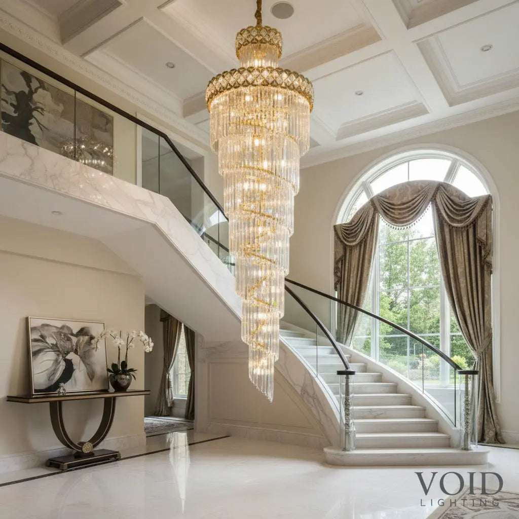 Grand Spiral Crystal Chandelier - Luxury Gold Chandelier for Staircase - VoidAstra™ Luminescense