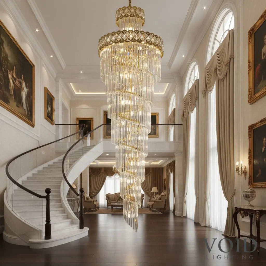 Grand Spiral Crystal Chandelier - Luxury Gold Chandelier for Staircase - VoidAstra™ Luminescense