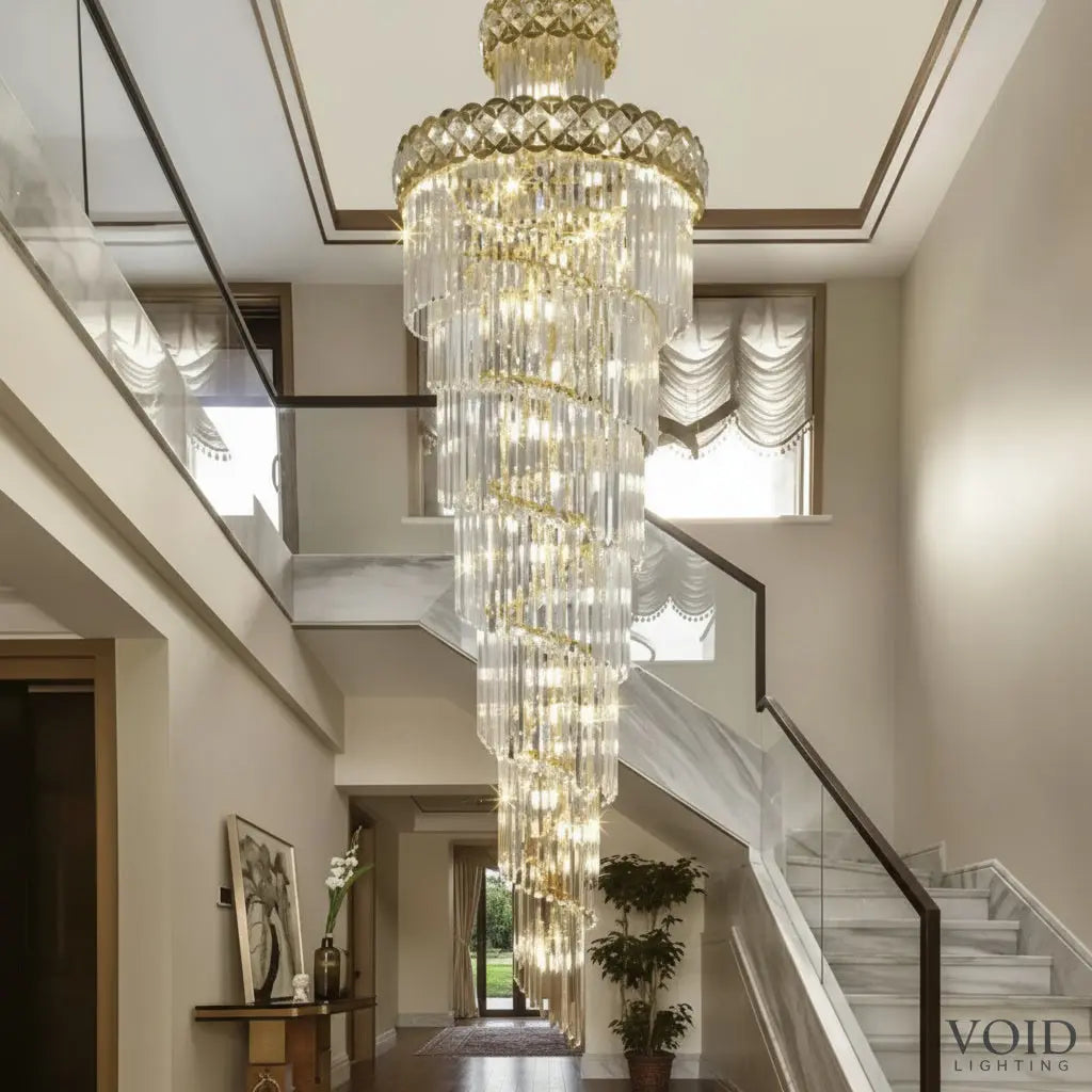 Grand Spiral Crystal Chandelier - Luxury Gold Chandelier for Staircase - VoidAstra™ Luminescense