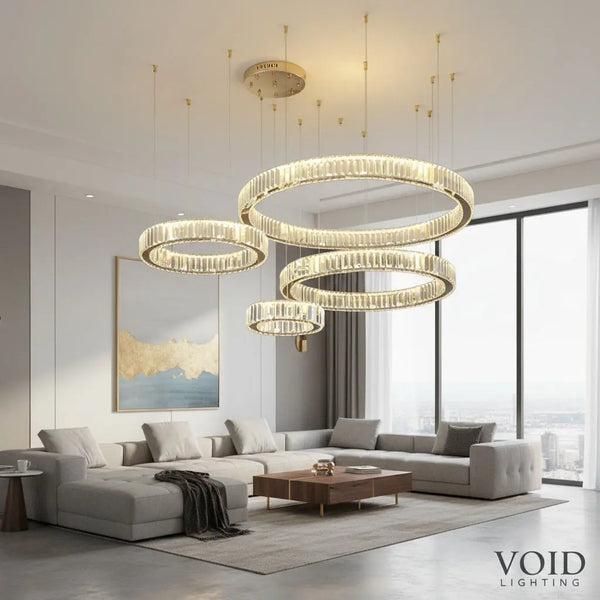 LumaRing™ Modern Crystal Ring Chandelier – Dimmable LED Ceiling Pendant for High-End Interiors Luminescense