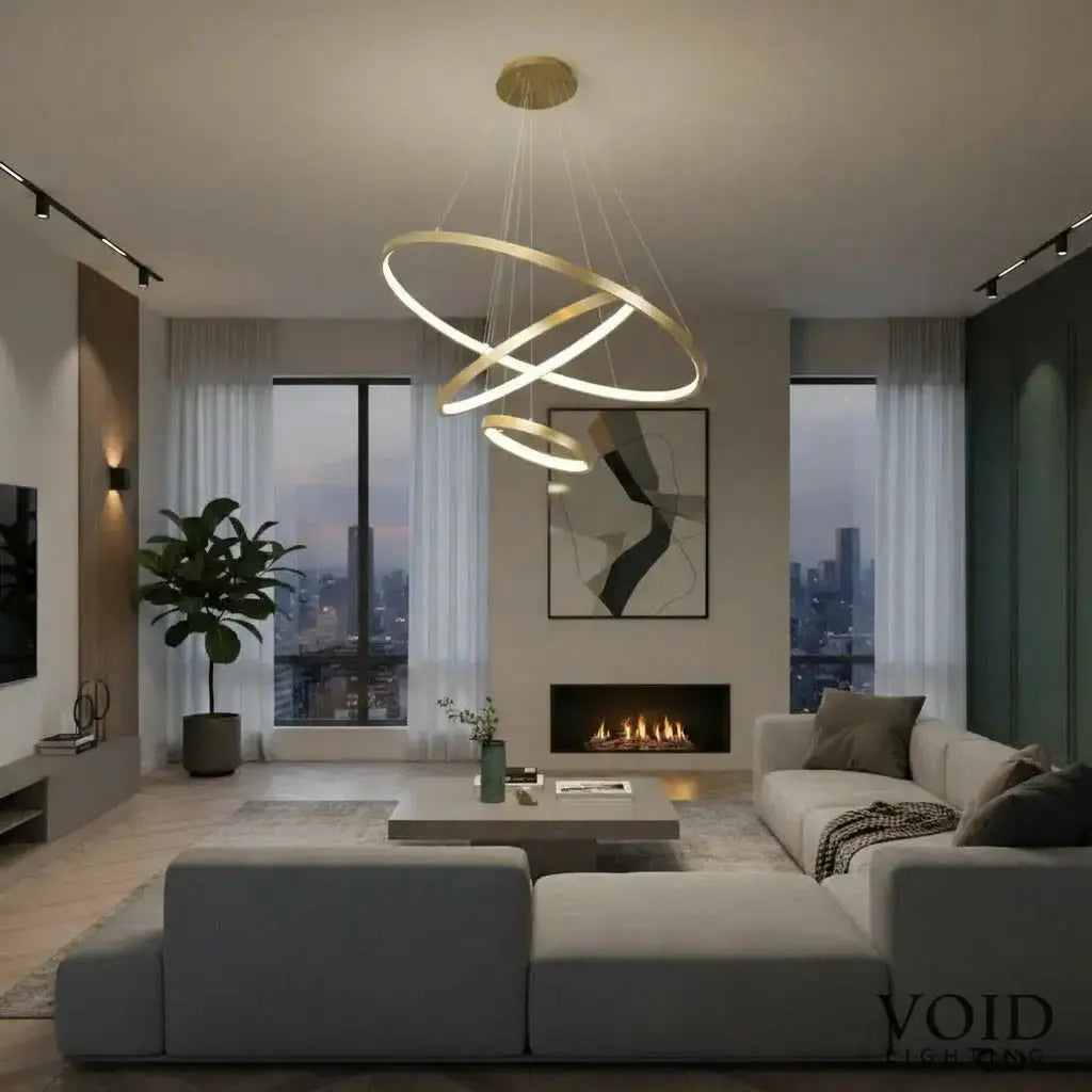 Modern Spiral LED Chandelier - Sculptural Multi-Ring Pendant Light - AstraFlow™ Luminescense