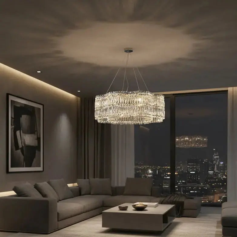 Crystella Modern Luxury LED Crystal Flush-Mount Chandelier Luminescense