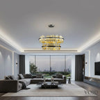 Stratos™ Modern Luxury Black Crystal Chandelier – K9 Smoky & Clear Glass LED Pendant Light Void Lighting