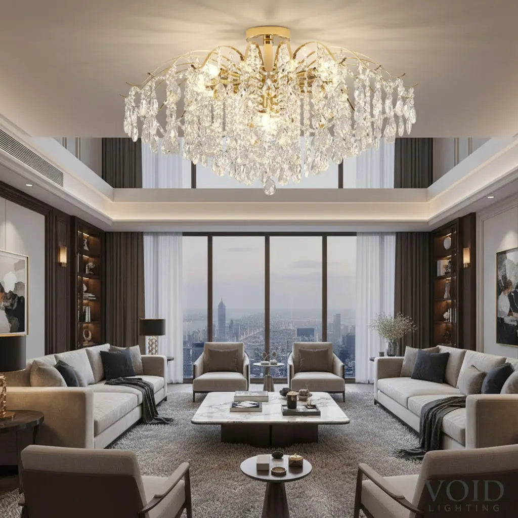 Modern Crystal Flush Mount Ceiling Light - Luxury LED Chandelier - LumaBloom™ Luminescense