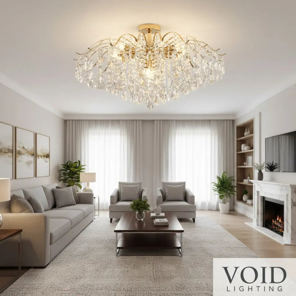 Modern Crystal Flush Mount Ceiling Light - Luxury LED Chandelier - LumaBloom™ Luminescense