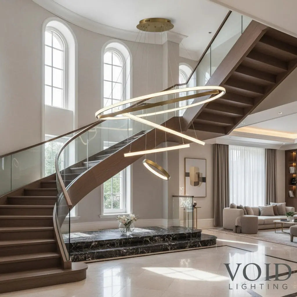 Modern Spiral LED Chandelier - Sculptural Multi-Ring Pendant Light - AstraFlow™ Luminescense