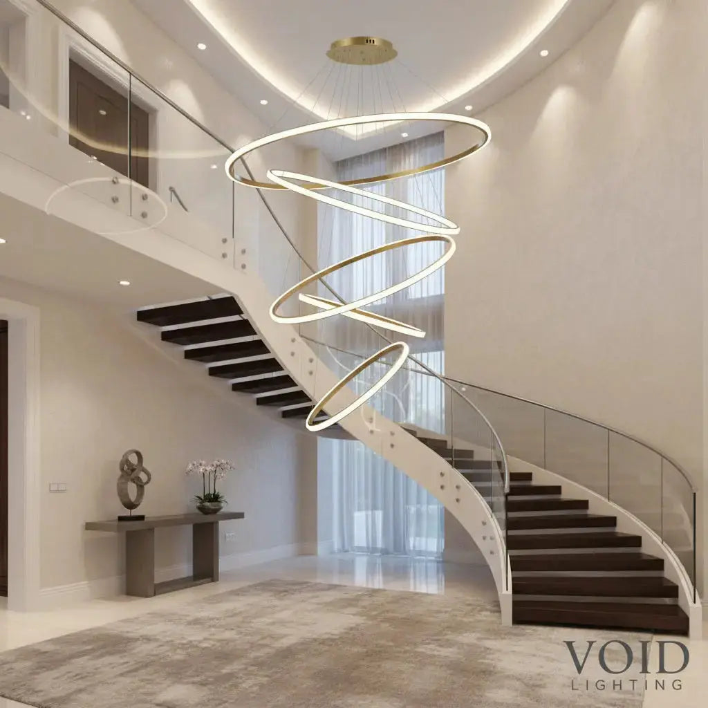 Modern Spiral LED Chandelier - Sculptural Multi-Ring Pendant Light - AstraFlow™ Luminescense