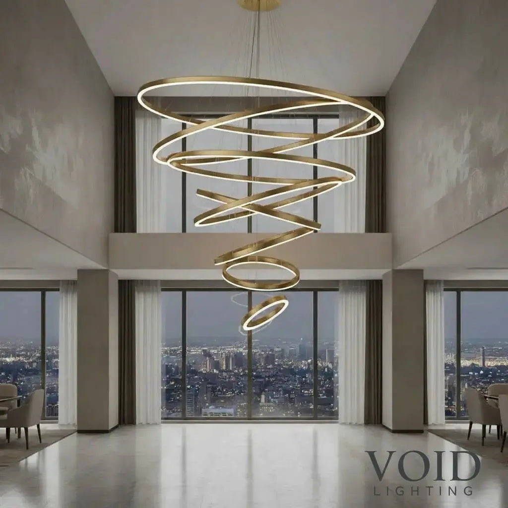 Grand Foyer Chandelier - Luxury High Ceiling LED Spiral Pendant - HelixAura™ Luminescense