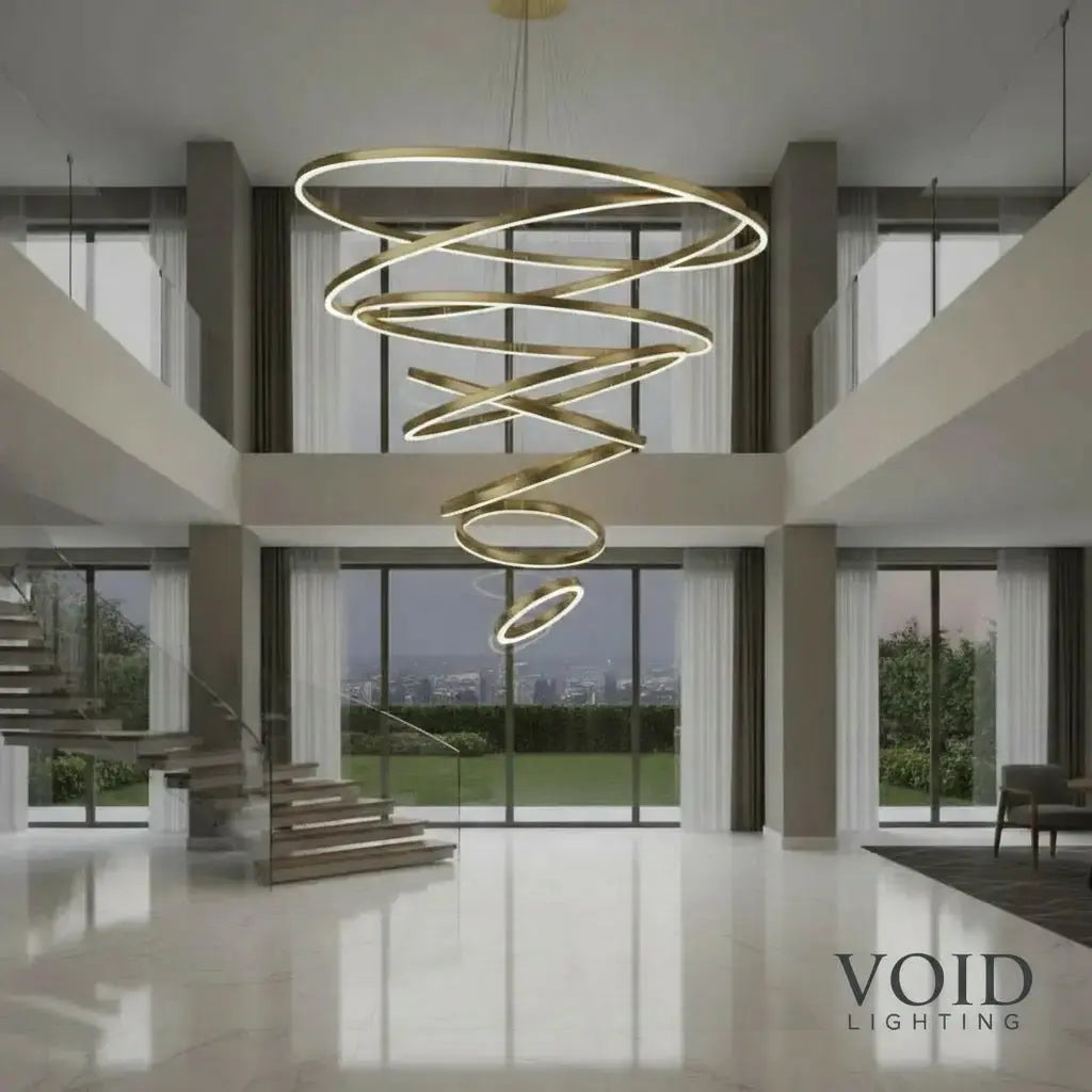 Grand Foyer Chandelier - Luxury High Ceiling LED Spiral Pendant - HelixAura™ Luminescense