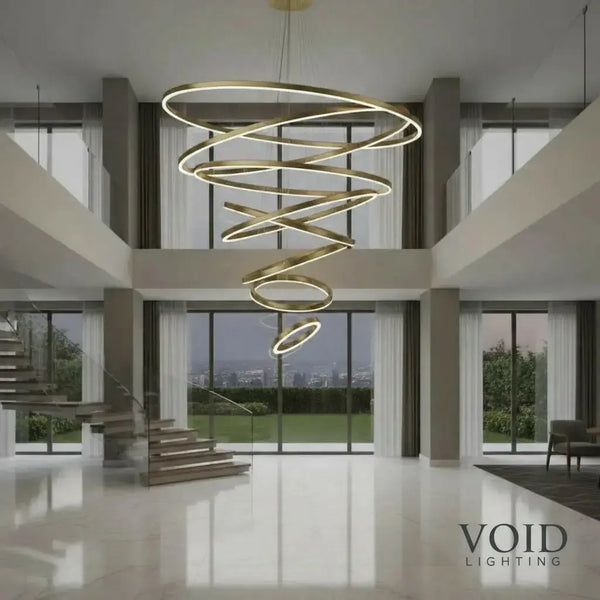 Grand Foyer Chandelier - Luxury High Ceiling LED Spiral Pendant - HelixAura™ Luminescense