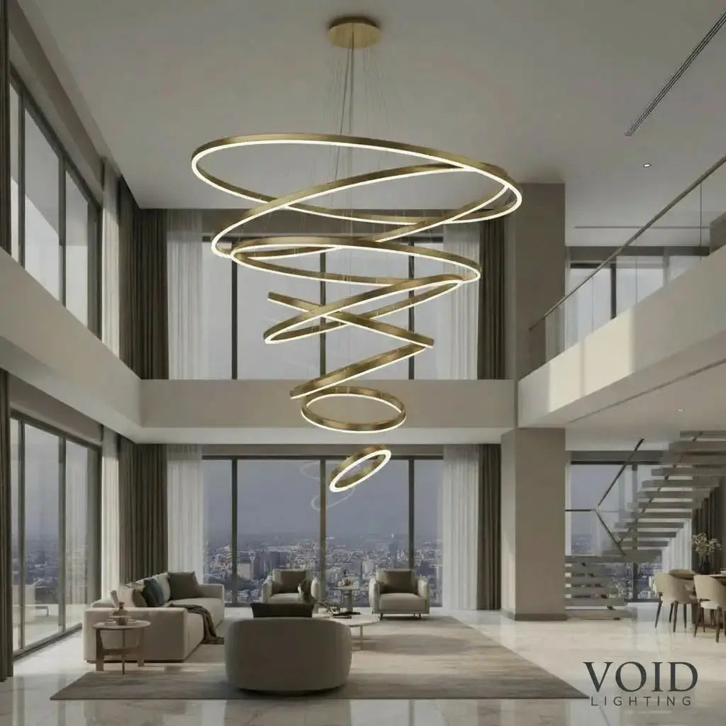 Grand Foyer Chandelier - Luxury High Ceiling LED Spiral Pendant - HelixAura™ Luminescense