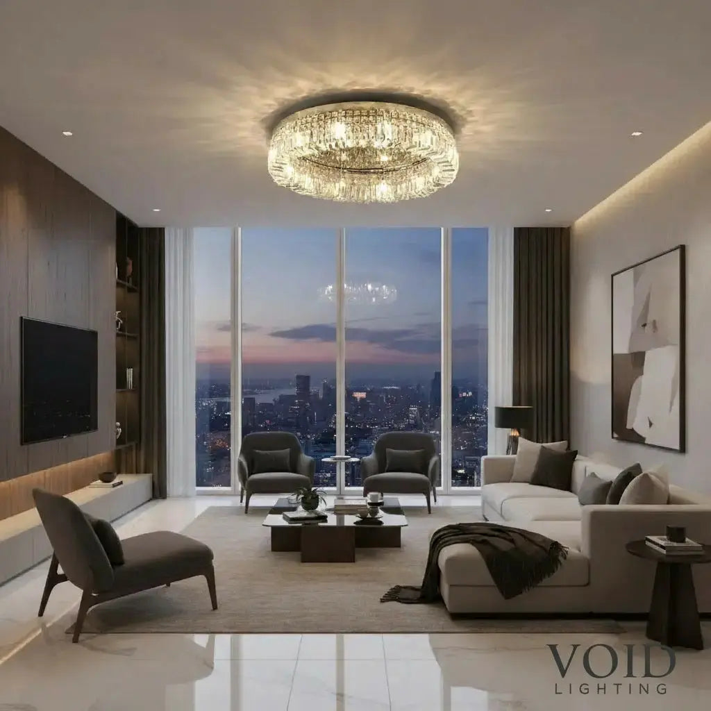 Modern Crystal Flush Mount Ceiling Light - Luxury LED Chandelier - AuroraCrest™ Luminescense