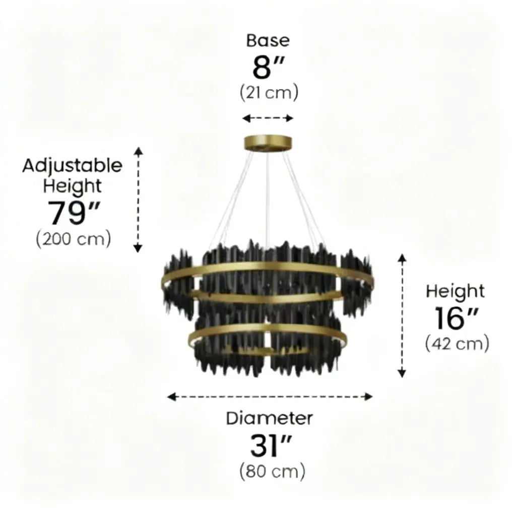 Stratos™ Modern Luxury Black Crystal Chandelier – K9 Smoky & Clear Glass LED Pendant Light Void Lighting