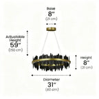 Stratos™ Modern Luxury Black Crystal Chandelier – K9 Smoky & Clear Glass LED Pendant Light Void Lighting