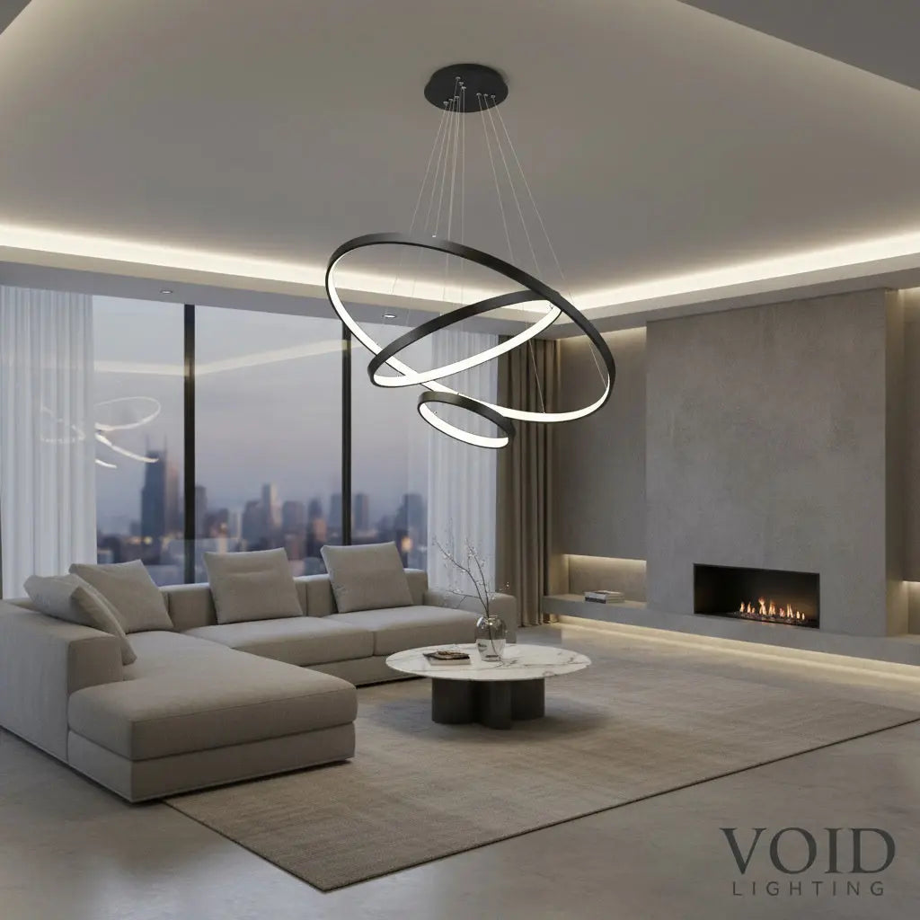 Modern Spiral LED Chandelier - Sculptural Multi-Ring Pendant Light - AstraFlow™ Luminescense