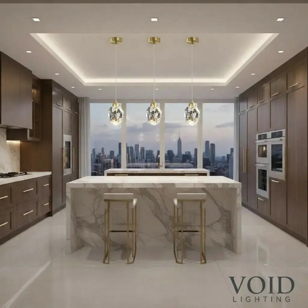 VoidLinear™ K-Series Architectural Crystal Chandelier - Luxury LED Linear Dining Pendant - VOID Lighting™ Luminescense