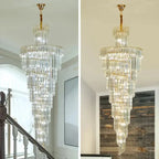 AuroraSpire™ Luxury Staircase & High-Ceiling Statement Chandelier Luminescense