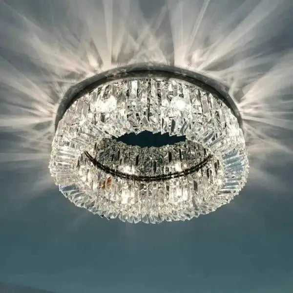 AuroraCrest™ Luxury Crystal Ceiling Light – Gold & Chrome Flush Mount LED Chandelier Luminescense