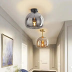 AuraDrop™ Modern Glass Ceiling Light – E27 Flush Mount with Cognac & Smoke Glass Luminescense