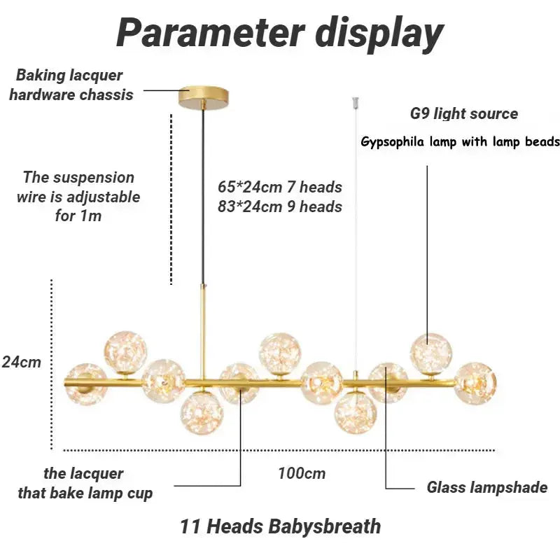 AuraSphere™ Modern Linear Glass Globe Chandelier – Adjustable Multi-Head LED Ceiling Light Luminescense