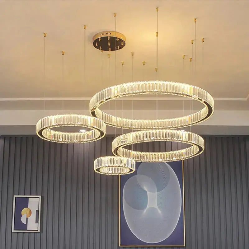 LumaRing™ Modern Crystal Ring Chandelier – Dimmable LED Ceiling Pendant for High-End Interiors Luminescense