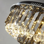 Seraphina Modern Round Crystal Chandelier – Luxury Smoky Grey & Polished Steel Ceiling Light Luminescense